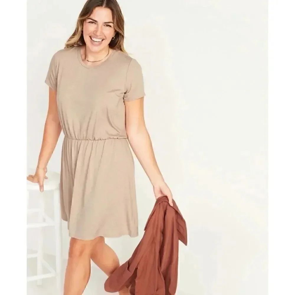 Old Navy Waist-Defined Short-Sleeve Slub-Knit Mini Women's Dress SZ M